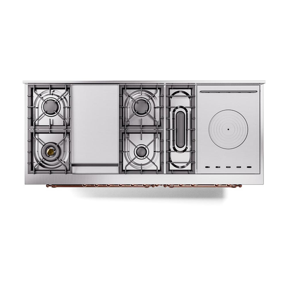Ilve UN60FSNMPBKP Ilve Un60Fsnmpbkp Nostalgie Ii Noblesse 60" Dual Fuel Range (7 Sealed Burners + Griddle + French Top, Natural Gas, Triple Glass Door, Glossy Black, Copper)