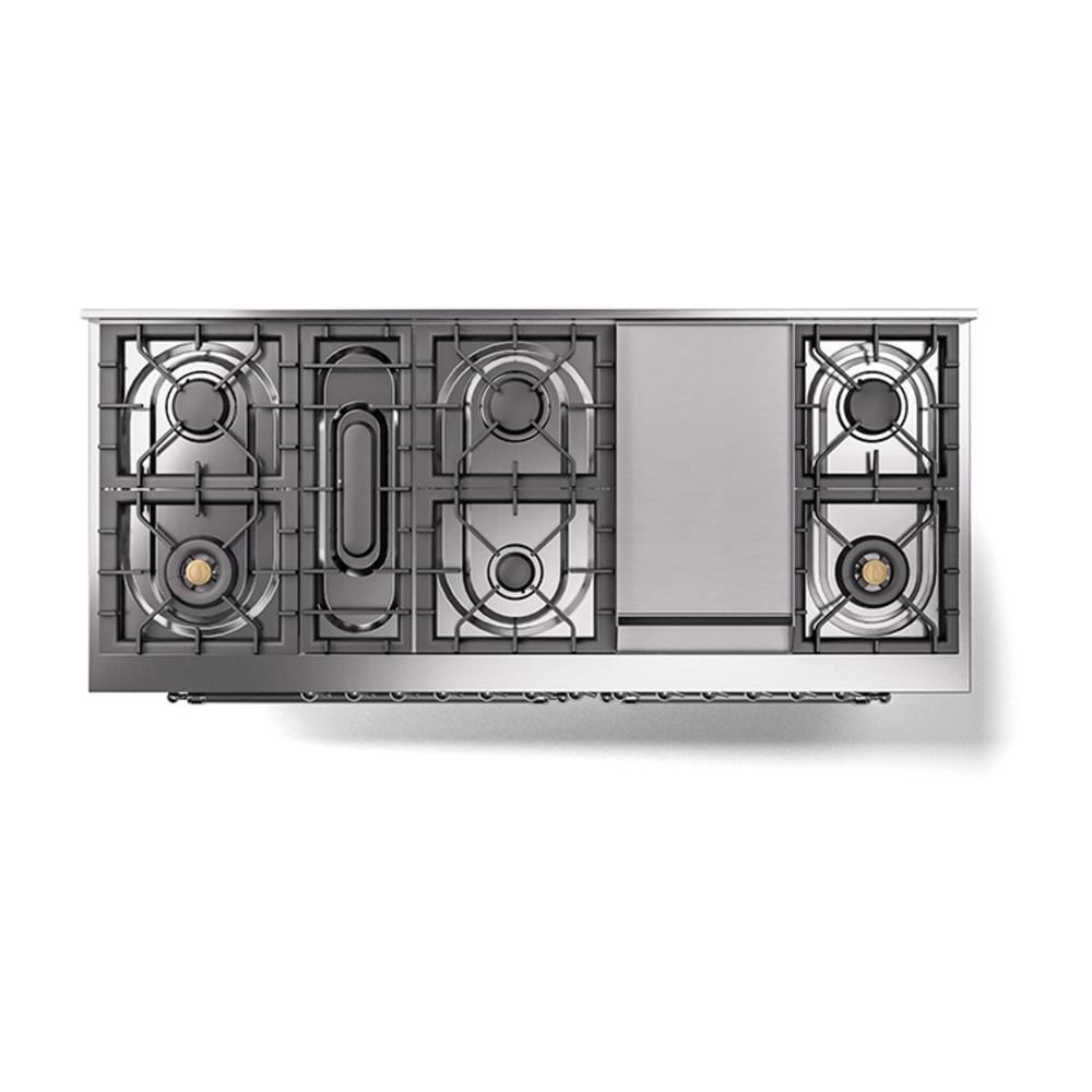 Ilve UN60FNMPBGCLP Ilve Un60Fnmpbgclp Nostalgie Ii Noblesse 60" Dual Fuel Range (9 Sealed Burners + Griddle, Liquid Propane, Triple Glass Door, Blue Grey, Chrome)