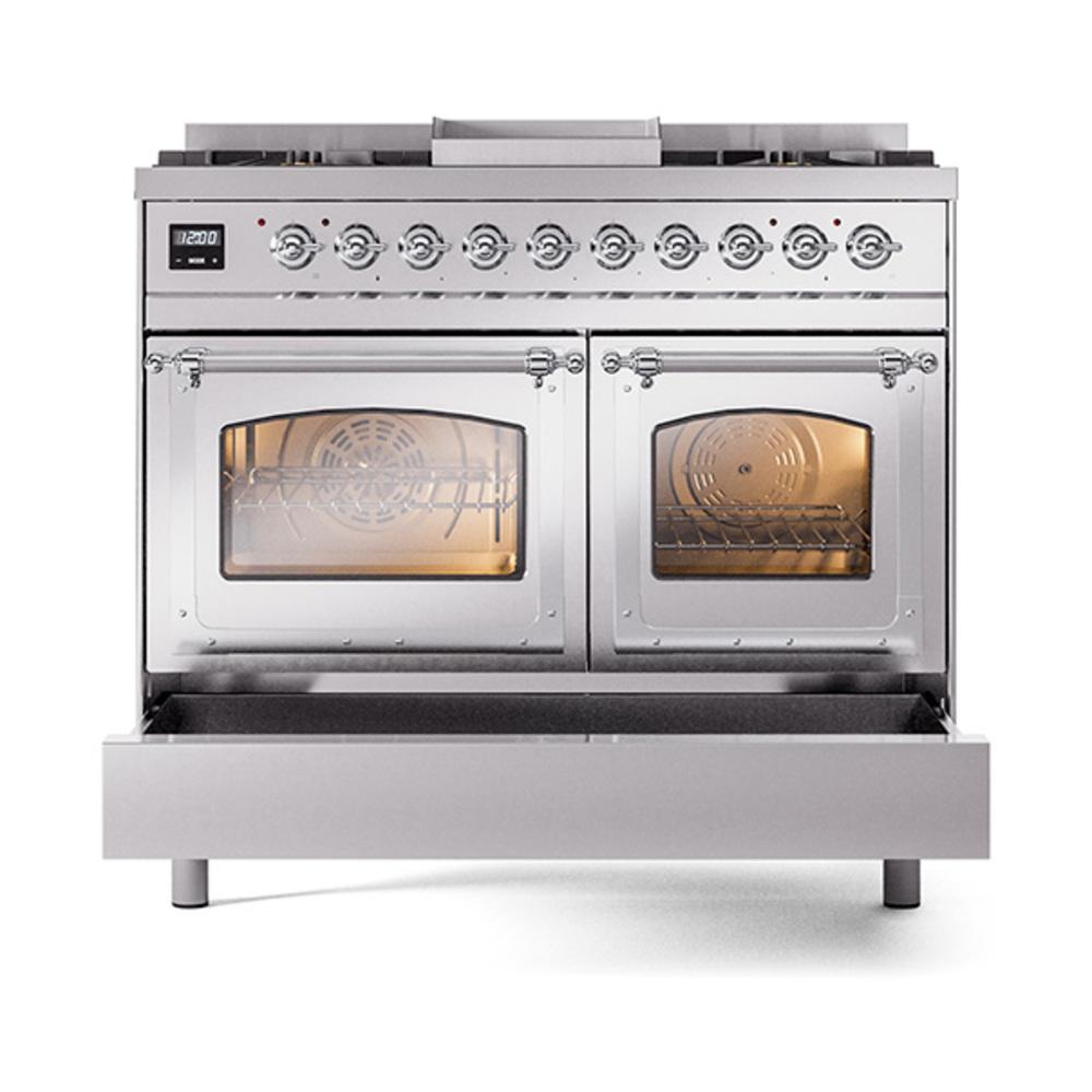 Ilve UND40FNMPSSC Ilve Und40Fnmpssc Nostalgie Ii Noblesse 40" Dual Fuel Range (Natural Gas, Triple Glass Door, Stainless Steel, Chrome)