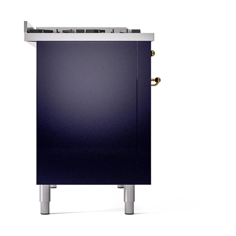 Ilve UN48FQNMPMBGLP Ilve Un48Fqnmpmbglp Nostalgie Ii Noblesse 48" Dual Fuel Range (8 Sealed Burners + Griddle, Liquid Propane, Solid Door, Midnight Blue, Brass)