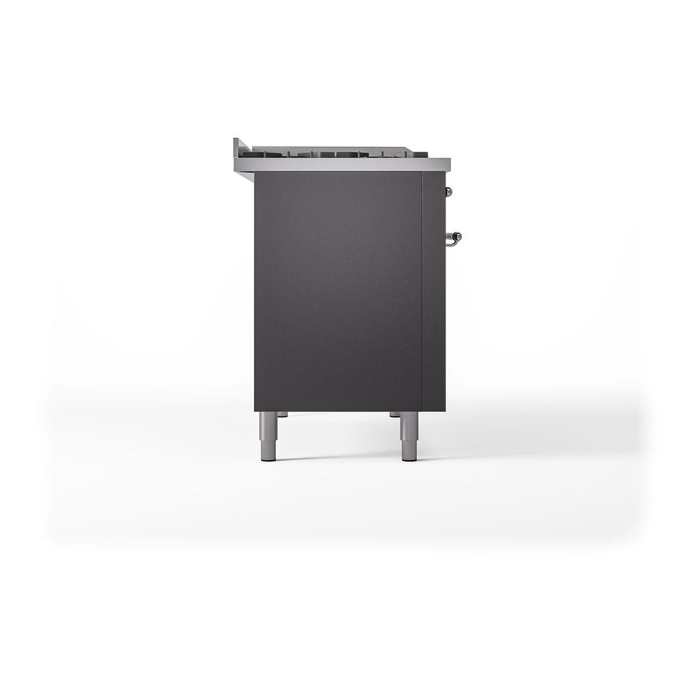Ilve UN48FSQNMPMGCLP Ilve Un48Fsqnmpmgclp Nostalgie Ii Noblesse 48" Dual Fuel Range (5 Sealed Burners + Griddle + French Top, Liquid Propane, Solid Door, Graphite Matte, Chrome)