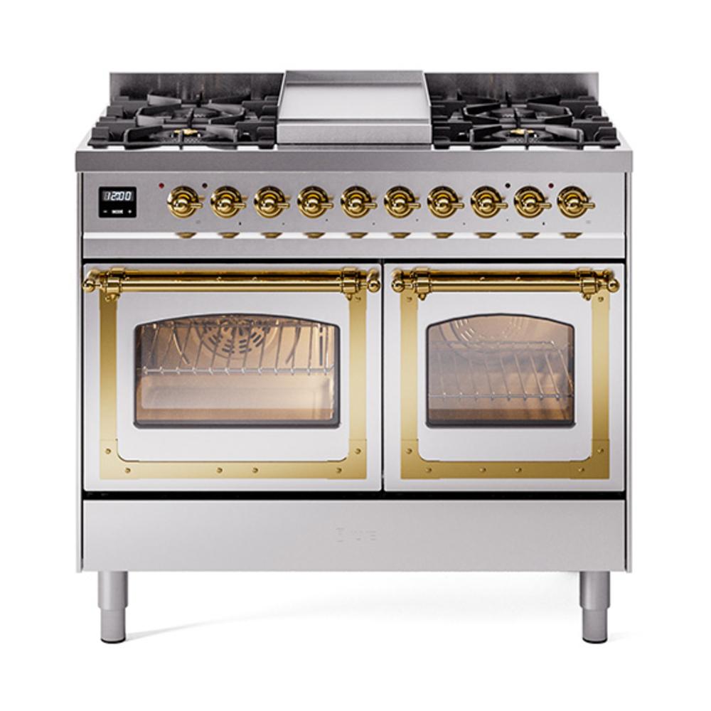 Ilve UND40FNMPSSGLP Ilve Und40Fnmpssglp Nostalgie Ii Noblesse 40" Dual Fuel Range (Liquid Propane, Triple Glass Door, Stainless Steel, Brass)