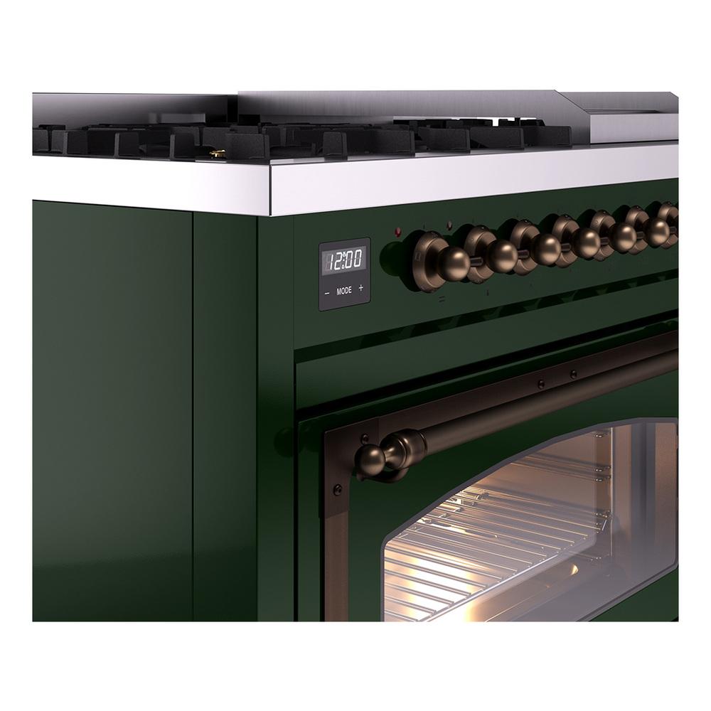 Ilve UN48FNMPEGBLP Ilve Un48Fnmpegblp Nostalgie Ii Noblesse 48" Dual Fuel Range (8 Sealed Burners + Griddle, Liquid Propane, Triple Glass Door, Emerald Green, Burnished)