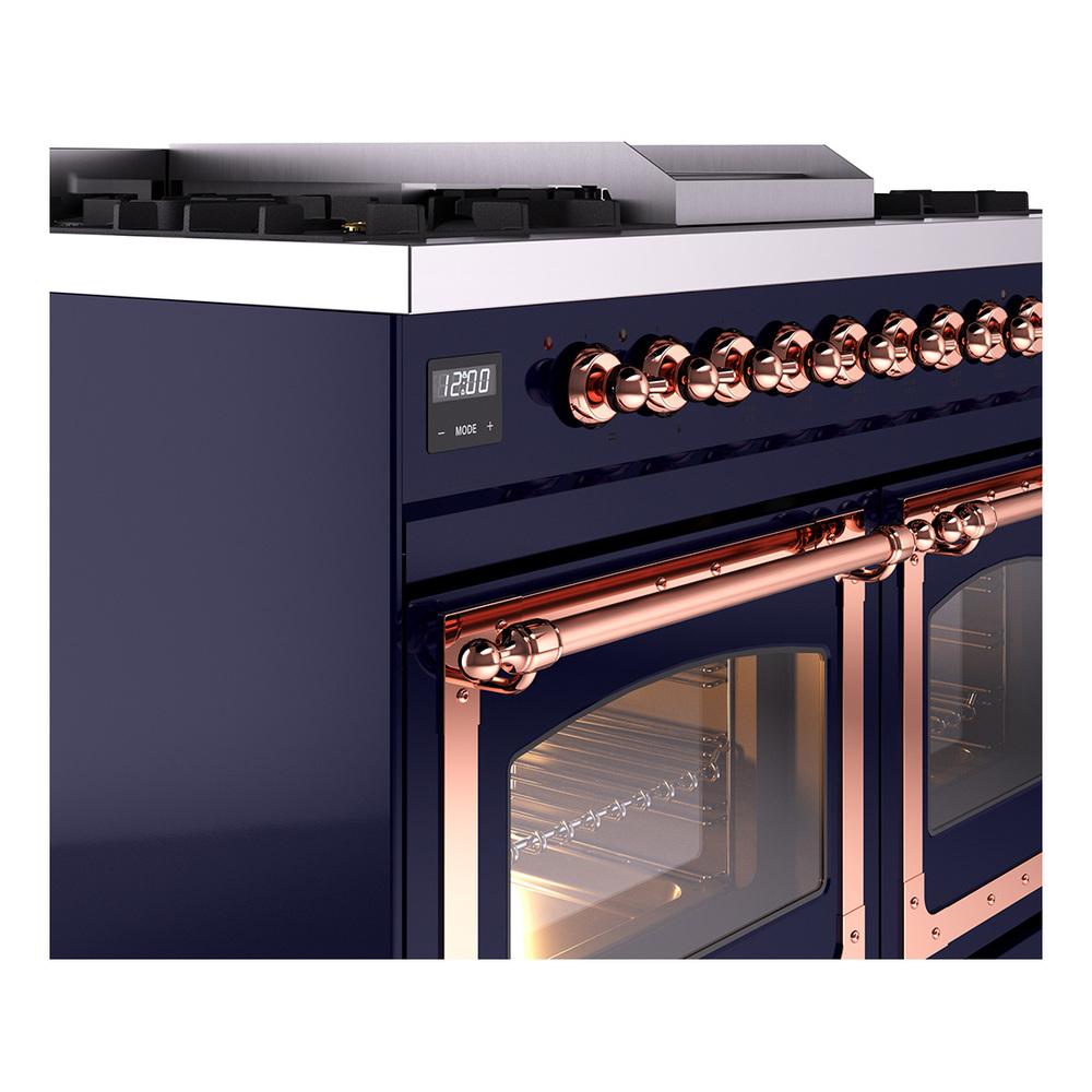 Ilve UND40FNMPMBP Ilve Und40Fnmpmbp Nostalgie Ii Noblesse 40" Dual Fuel Range (Natural Gas, Triple Glass Door, Midnight Blue, Copper)