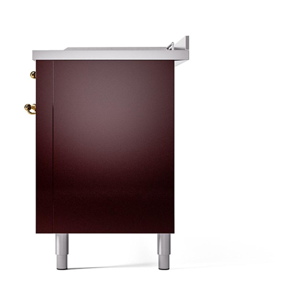 Ilve UN60FSQNMPBUGLP Ilve Un60Fsqnmpbuglp Nostalgie Ii Noblesse 60" Dual Fuel Range (7 Sealed Burners + Griddle + French Top, Liquid Propane, Solid Door, Burgundy, Brass)