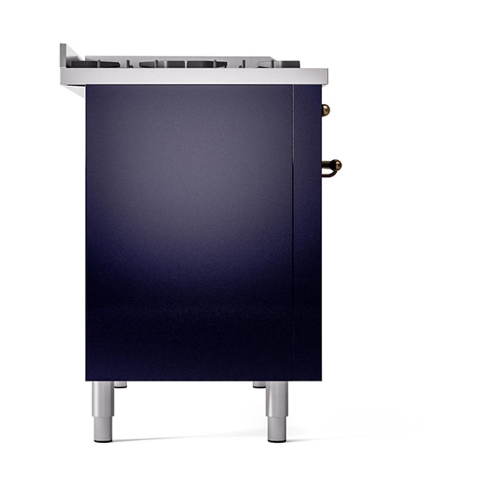 Ilve UN48FQNMPMBBLP Ilve Un48Fqnmpmbblp Nostalgie Ii Noblesse 48" Dual Fuel Range (8 Sealed Burners + Griddle, Liquid Propane, Solid Door, Midnight Blue, Burnished)