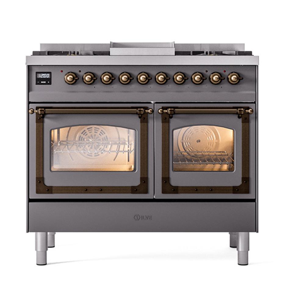 Ilve UND40FNMPMGBLP Ilve Und40Fnmpmgblp Nostalgie Ii Noblesse 40" Dual Fuel Range (Liquid Propane, Triple Glass Door, Graphite Matte, Burnished)