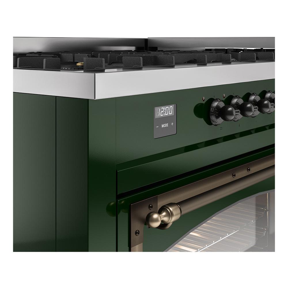 Ilve UN60FNMPEGB Ilve Un60Fnmpegb Nostalgie Ii Noblesse 60" Dual Fuel Range (9 Sealed Burners + Griddle, Natural Gas, Triple Glass Door, Emerald Green, Burnished)