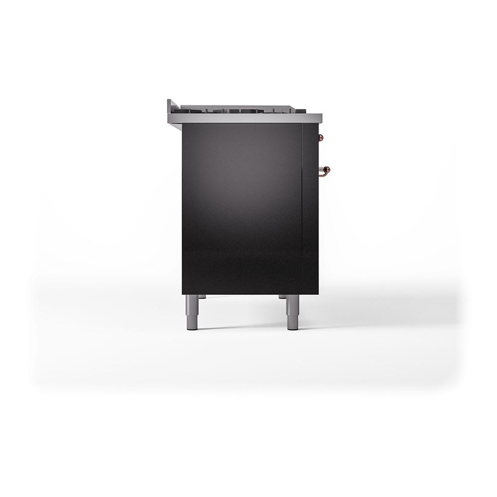 Ilve UN48FSQNMPBKP Ilve Un48Fsqnmpbkp Nostalgie Ii Noblesse 48" Dual Fuel Range (5 Sealed Burners + Griddle + French Top, Natural Gas, Solid Door, Glossy Black, Copper)