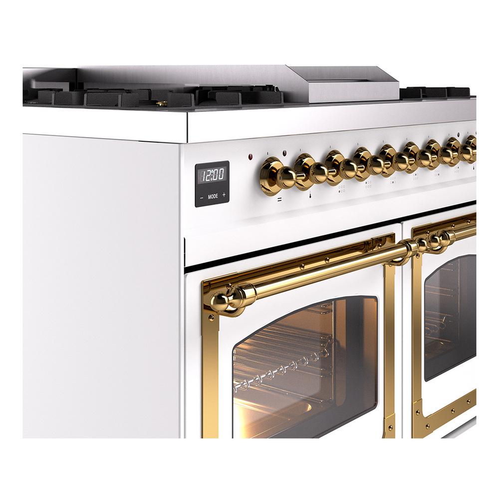 Ilve UND40FNMPWHGLP Ilve Und40Fnmpwhglp Nostalgie Ii Noblesse 40" Dual Fuel Range (Liquid Propane, Triple Glass Door, White, Brass)