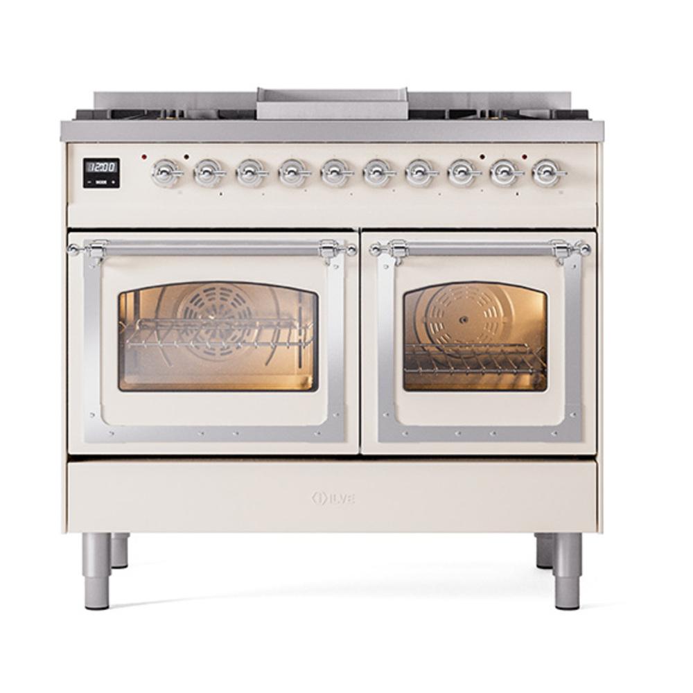 Ilve UND40FNMPAWCLP Ilve Und40Fnmpawclp Nostalgie Ii Noblesse 40" Dual Fuel Range (Liquid Propane, Triple Glass Door, Antique White, Chrome)