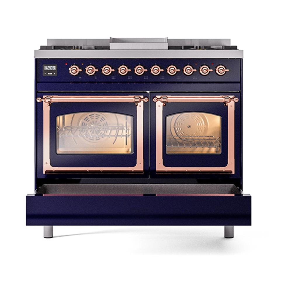 Ilve UND40FNMPMBP Ilve Und40Fnmpmbp Nostalgie Ii Noblesse 40" Dual Fuel Range (Natural Gas, Triple Glass Door, Midnight Blue, Copper)