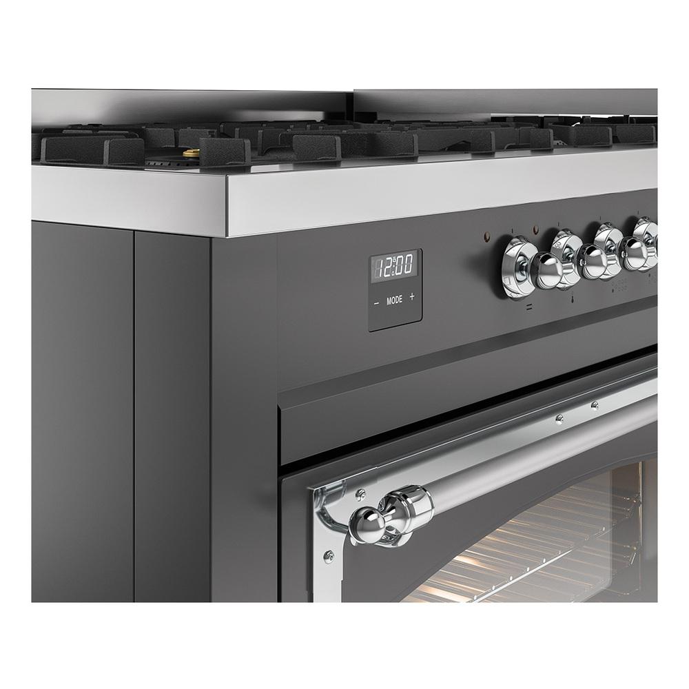 Ilve UN60FNMPMGCLP Ilve Un60Fnmpmgclp Nostalgie Ii Noblesse 60" Dual Fuel Range (9 Sealed Burners + Griddle, Liquid Propane, Triple Glass Door, Graphite Matte, Chrome)