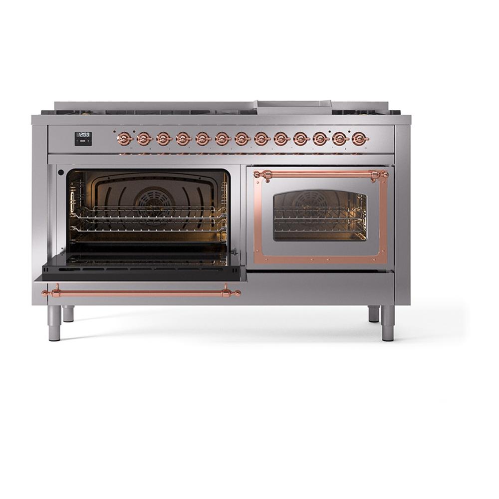 Ilve UN60FNMPSSP Ilve Un60Fnmpssp Nostalgie Ii Noblesse 60" Dual Fuel Range (9 Sealed Burners + Griddle, Natural Gas, Triple Glass Door, Stainless Steel, Copper)
