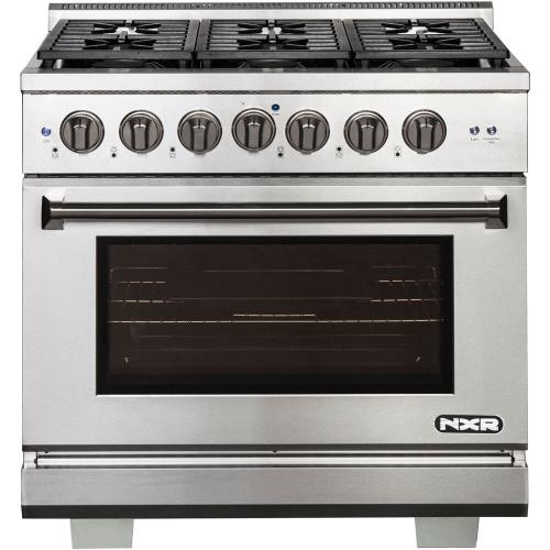 Nxr Ranges AKD3605 36-In. Culinary Series Professional Style Gas And Electric Dual Fuel Range, Stainless Steel