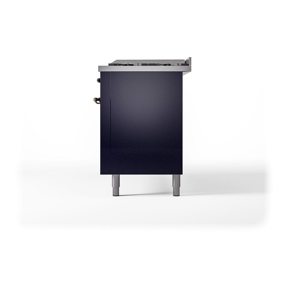 Ilve UN60FQNMPMBBLP Ilve Un60Fqnmpmbblp Nostalgie Ii Noblesse 60" Dual Fuel Range (9 Sealed Burners + Griddle, Liquid Propane, Solid Door, Midnight Blue, Burnished)