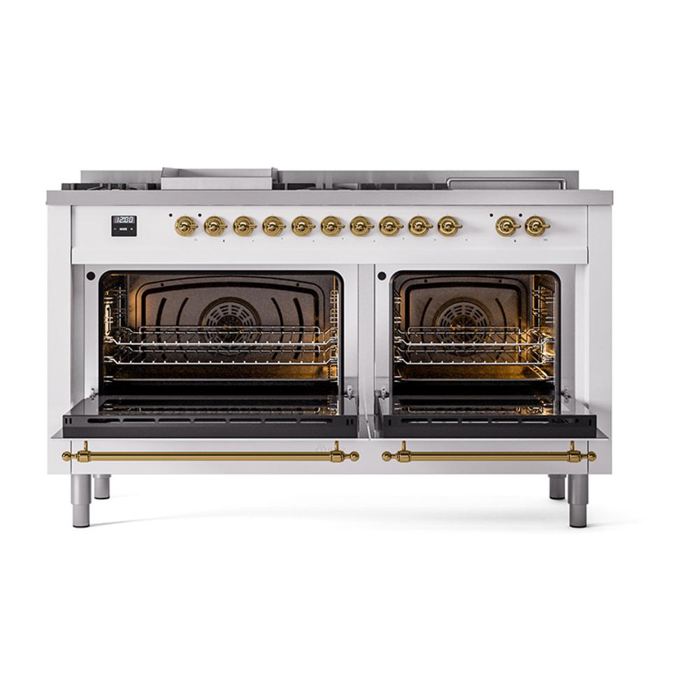Ilve UN60FSNMPRAG Ilve Un60Fsnmprag Nostalgie Ii Noblesse 60" Dual Fuel Range (7 Sealed Burners + Griddle + French Top, Natural Gas, Triple Glass Door, Ral, Brass)