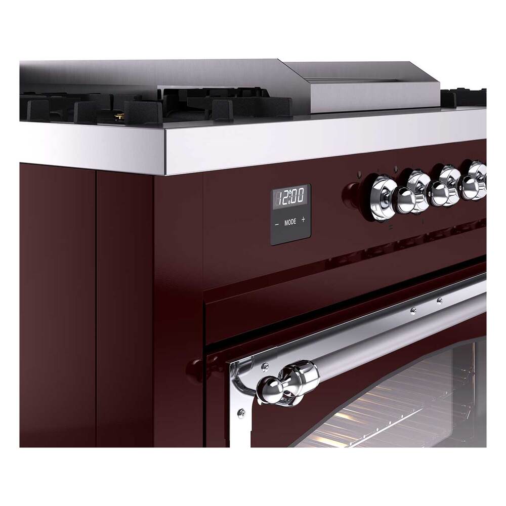 Ilve UN60FSNMPBUCLP Ilve Un60Fsnmpbuclp Nostalgie Ii Noblesse 60" Dual Fuel Range (7 Sealed Burners + Griddle + French Top, Liquid Propane, Triple Glass Door, Burgundy, Chrome)