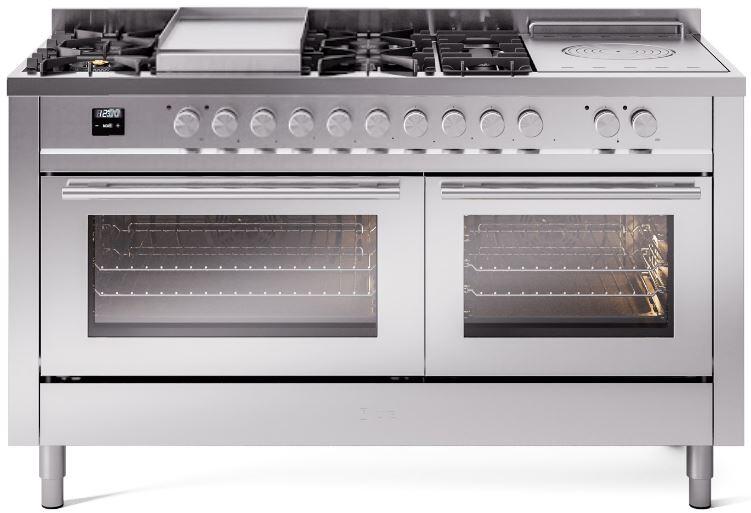 Ilve UP60FSWMPSSLP Professional Plus Ii 60 Inch Dual Fuel Liquid Propane Freestanding Range In Stainless Steel With Trim