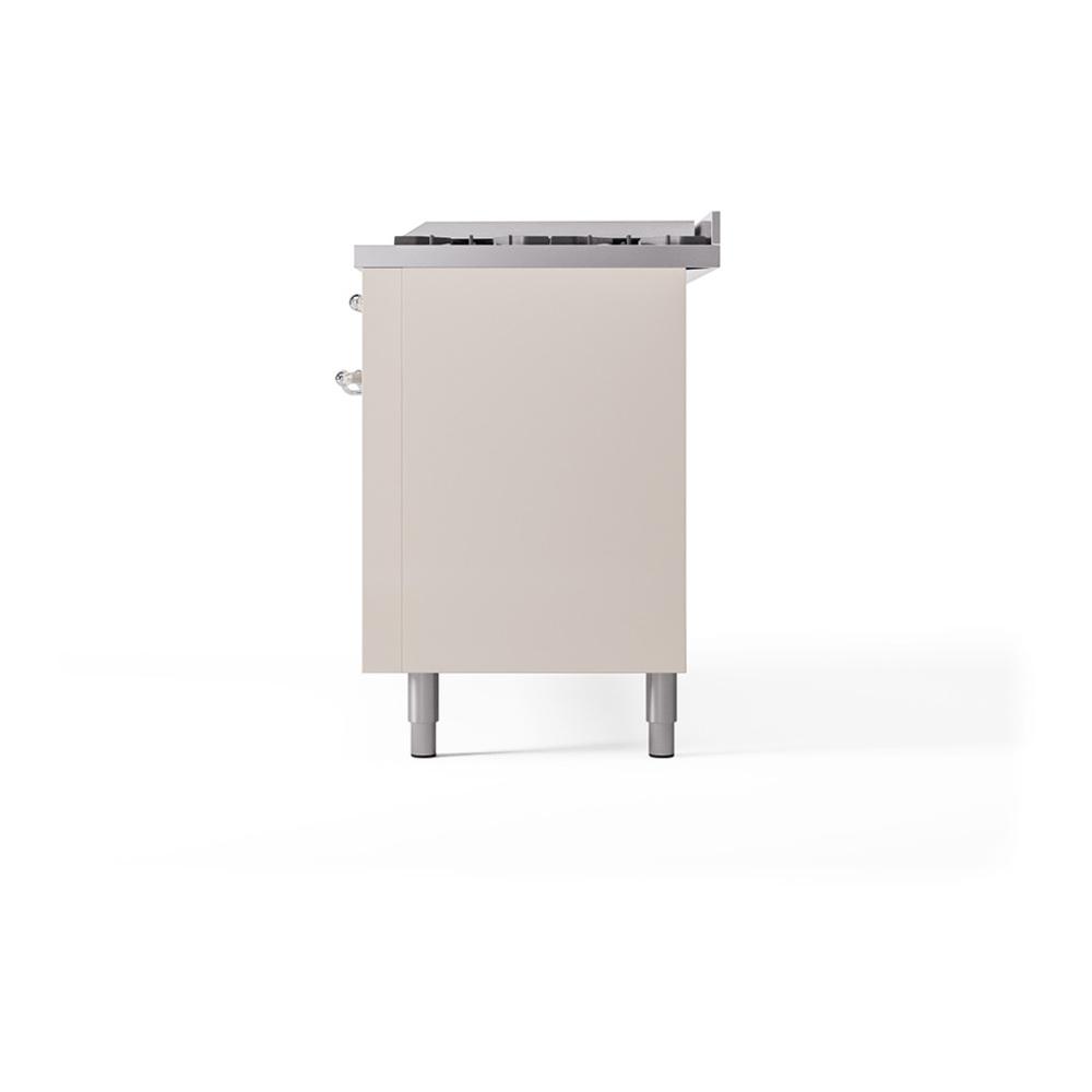 Ilve UN60FQNMPAWCLP Ilve Un60Fqnmpawclp Nostalgie Ii Noblesse 60" Dual Fuel Range (9 Sealed Burners + Griddle, Liquid Propane, Solid Door, Antique White, Chrome)