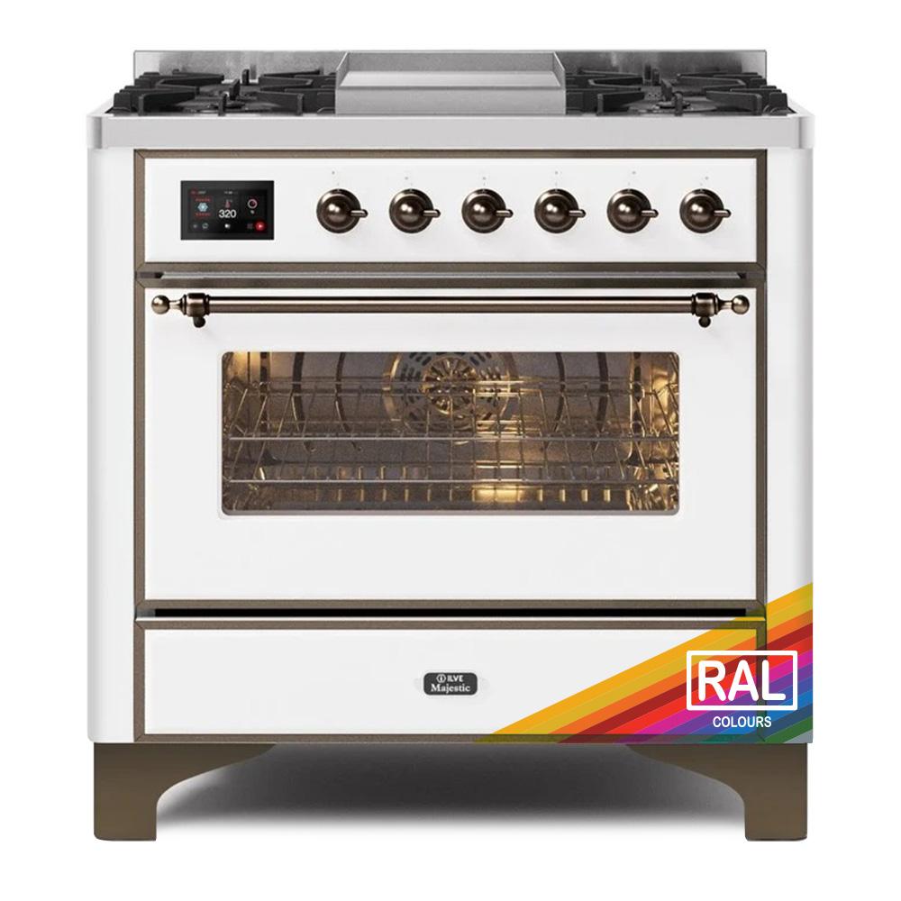Ilve UM09FDNS3RAB Ilve Majestic Ii 36 Um09Fdns3Rab Freestanding Dual Fuel Range With 6 Sealed Burners Yes Single Oven With Triple Glass Door In Ral Color With Bronze Knobs