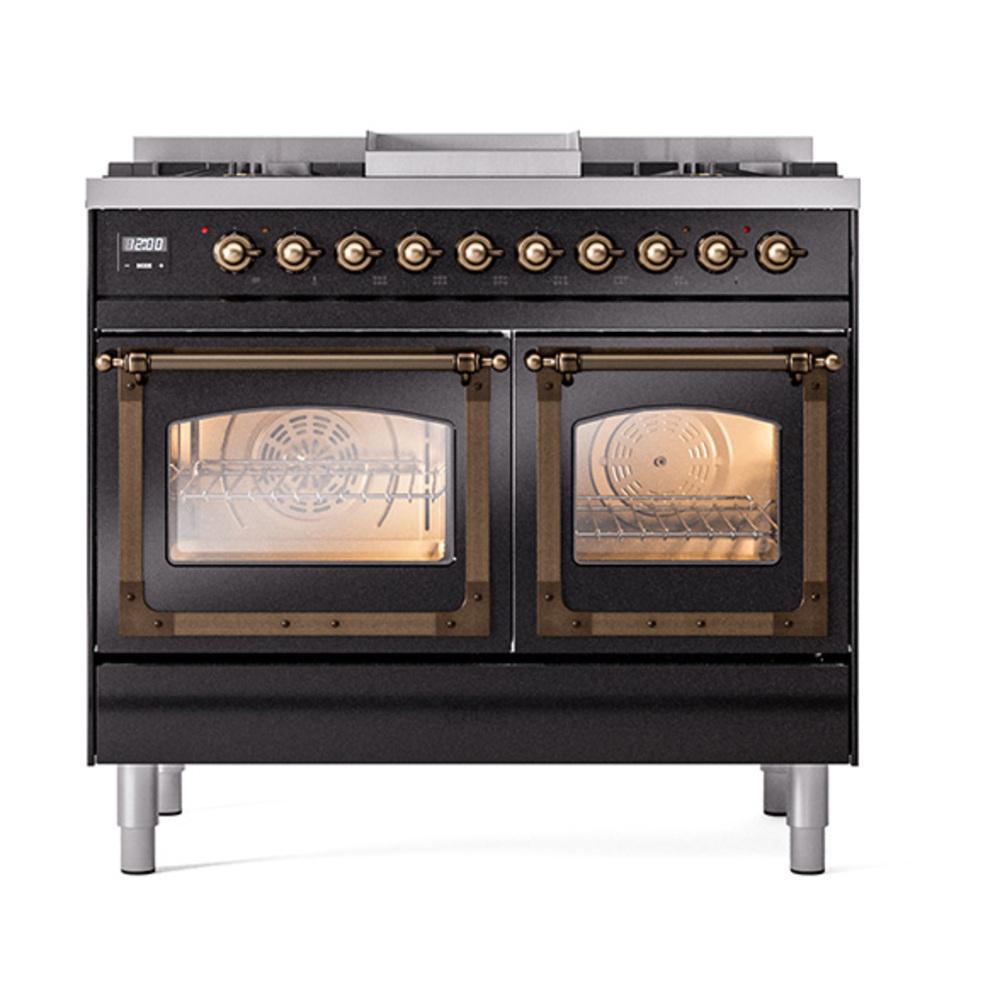 Ilve UND40FNMPBKBLP Ilve Und40Fnmpbkblp Nostalgie Ii Noblesse 40" Dual Fuel Range (Liquid Propane, Triple Glass Door, Glossy Black, Burnished)