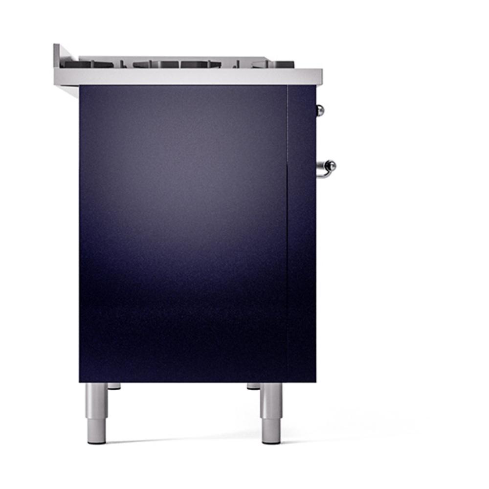Ilve UN48FQNMPMBCLP Ilve Un48Fqnmpmbclp Nostalgie Ii Noblesse 48" Dual Fuel Range (8 Sealed Burners + Griddle, Liquid Propane, Solid Door, Midnight Blue, Chrome)