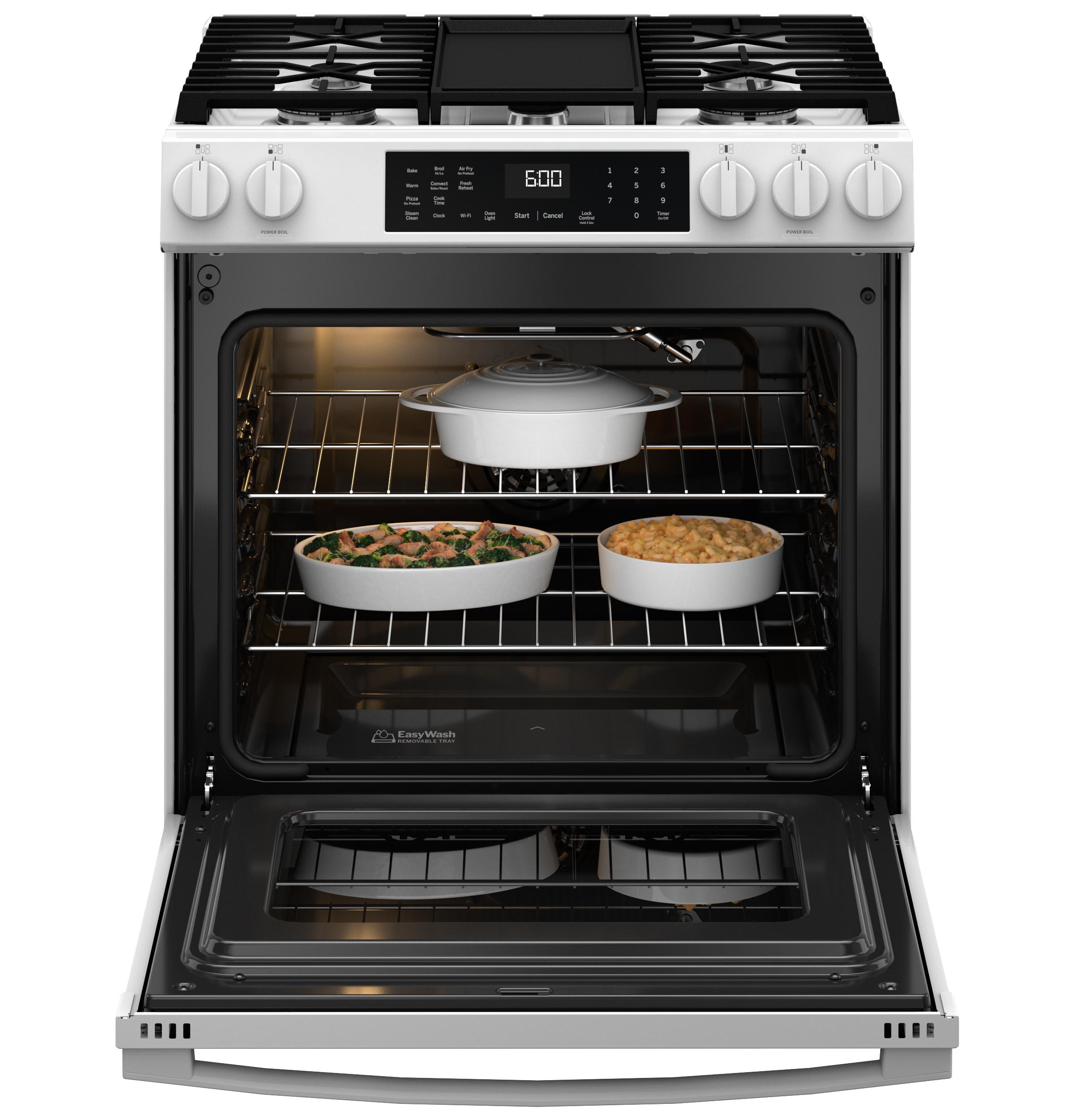 Ge Appliances GGS600AVWW Ge® 30" Slide-In Front-Control Convection Gas Range With No Preheat Air Fry And Easywash™ Oven Tray