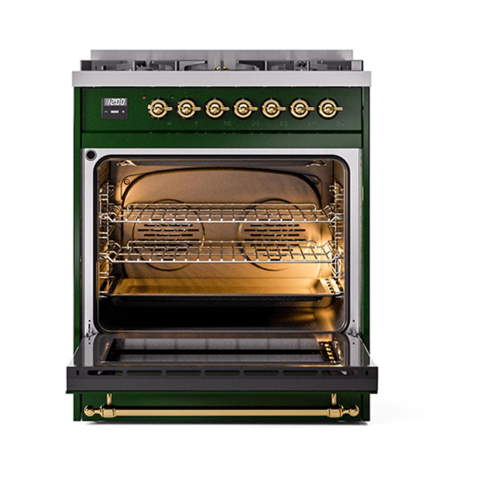Ilve UN30NMPEGG Ilve Un30Nmpegg Nostalgie Ii Noblesse 30" Dual Fuel Range (Natural Gas, Triple Glass Door, Emerald Green, Brass)