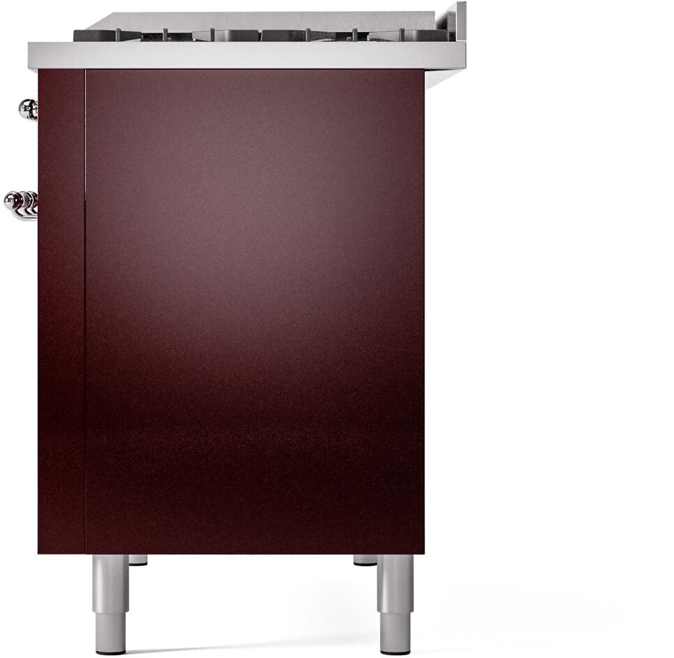 Ilve UP48FNMPBUC Nostalgie Ii 48 Inch Dual Fuel Natural Gas Freestanding Range In Burgundy With Chrome Trim