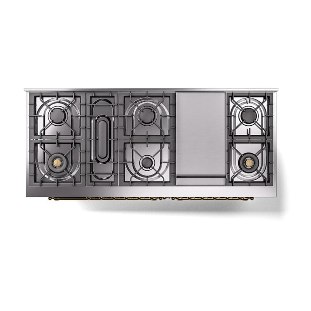 Ilve UN60FNMPBGGLP Ilve Un60Fnmpbgglp Nostalgie Ii Noblesse 60" Dual Fuel Range (9 Sealed Burners + Griddle, Liquid Propane, Triple Glass Door, Blue Grey, Brass)