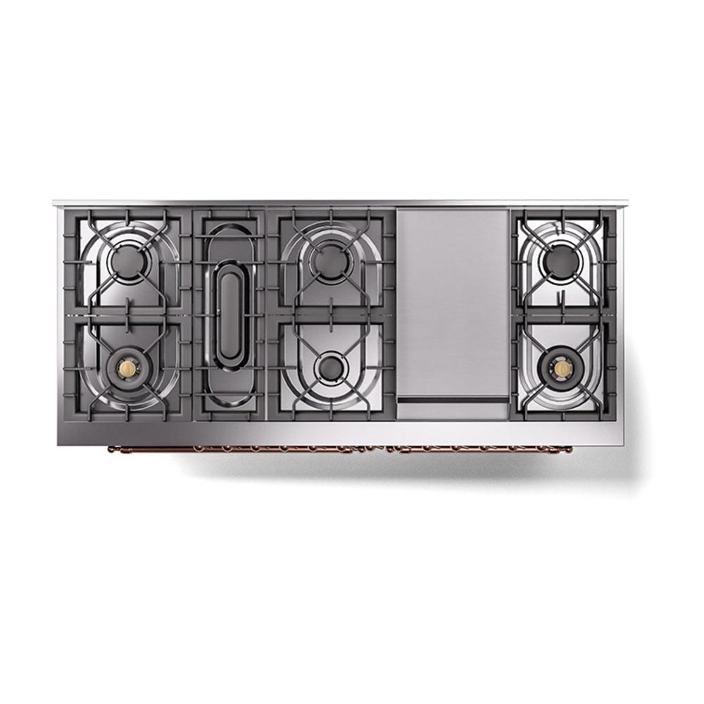 Ilve UN60FNMPBUP Ilve Un60Fnmpbup Nostalgie Ii Noblesse 60" Dual Fuel Range (9 Sealed Burners + Griddle, Natural Gas, Triple Glass Door, Burgundy, Copper)