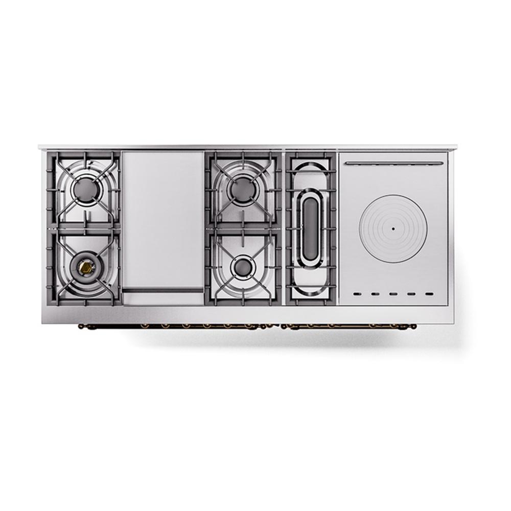 Ilve UN60FSNMPSSBLP Ilve Un60Fsnmpssblp Nostalgie Ii Noblesse 60" Dual Fuel Range (7 Sealed Burners + Griddle + French Top, Liquid Propane, Triple Glass Door, Stainless Steel, Burnished)