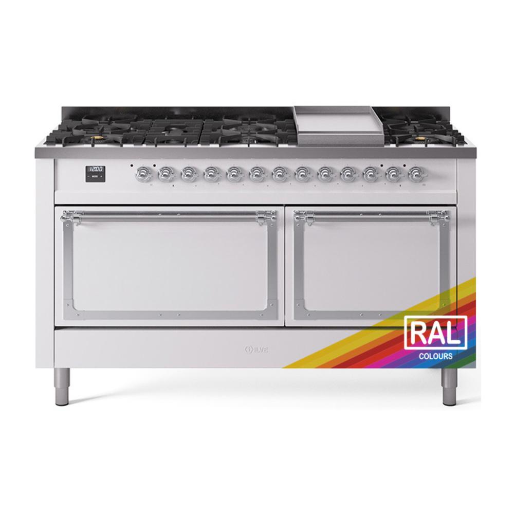 Ilve UN60FQNMPRAC Ilve Un60Fqnmprac Nostalgie Ii Noblesse 60" Dual Fuel Range (9 Sealed Burners + Griddle, Natural Gas, Solid Door, Ral, Chrome)