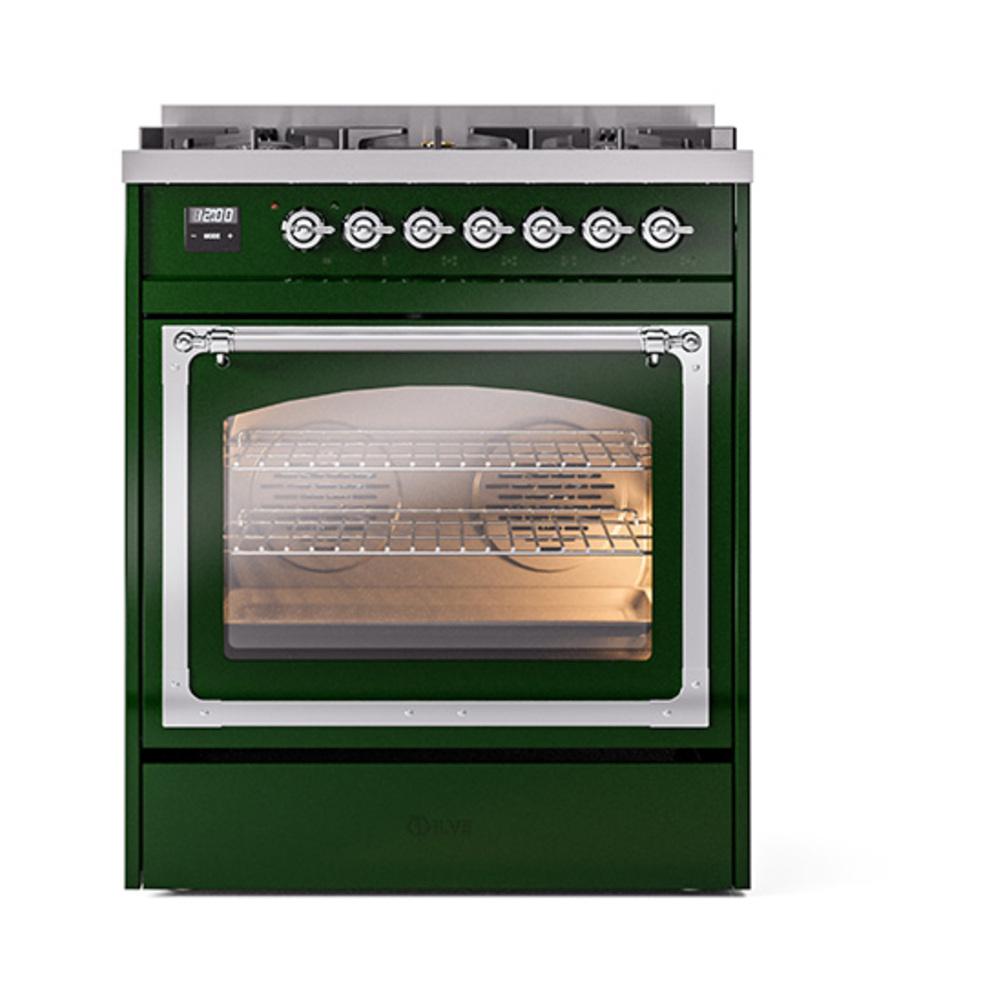 Ilve UN30NMPEGCLP Ilve Un30Nmpegclp Nostalgie Ii Noblesse 30" Dual Fuel Range (Liquid Propane, Triple Glass Door, Emerald Green, Chrome)