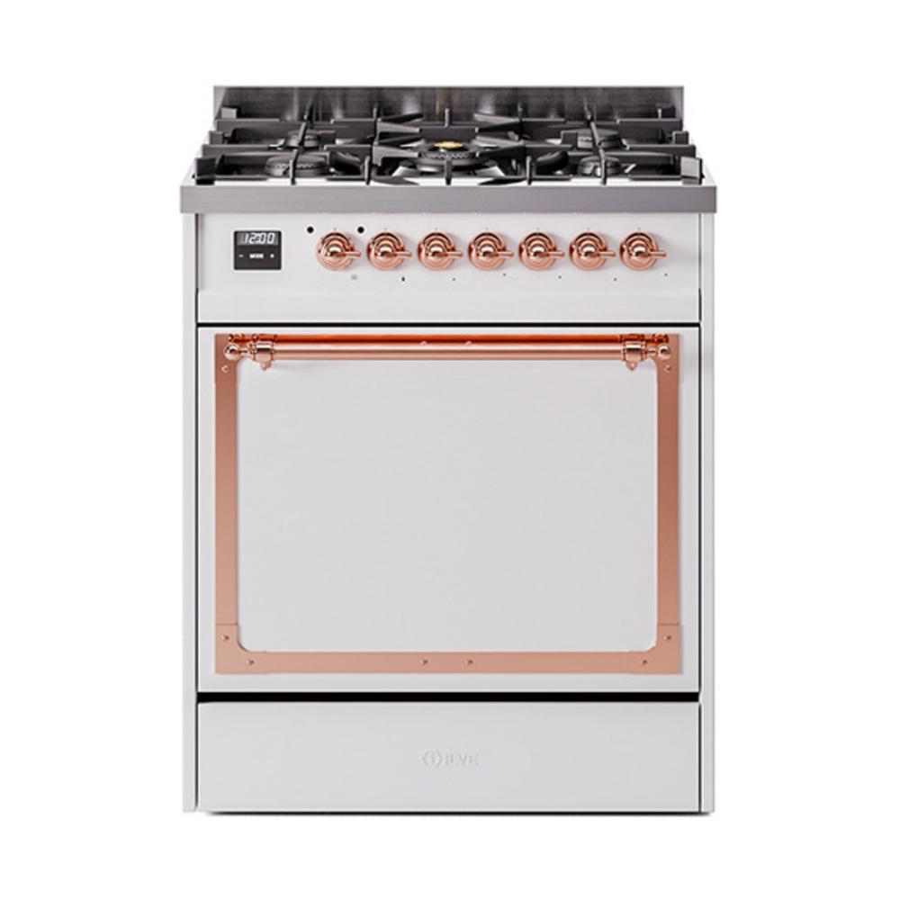 Ilve UN30QNMPWHPLP Ilve Un30Qnmpwhplp Nostalgie Ii Noblesse 30" Dual Fuel Range (Liquid Propane, Solid Door, White, Copper)