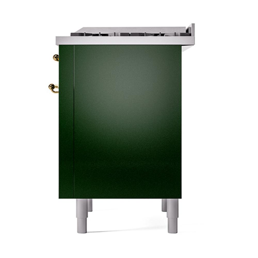 Ilve UN36FQNMPEGGLP Ilve Un36Fqnmpegglp Nostalgie Ii Noblesse 36" Dual Fuel Range (Liquid Propane, Solid Door, Emerald Green, Brass)