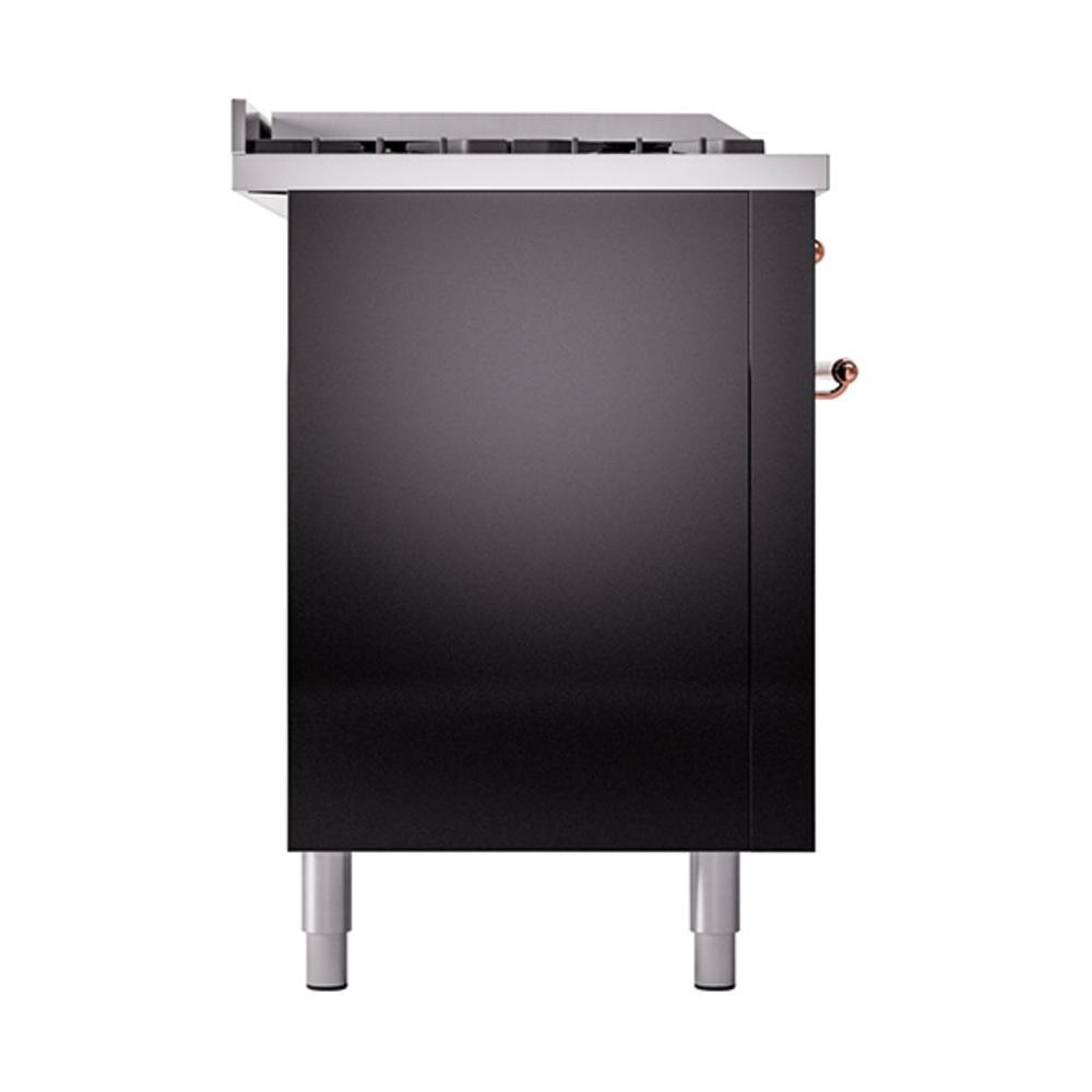 Ilve UN60FSQNMPBKPLP Ilve Un60Fsqnmpbkplp Nostalgie Ii Noblesse 60" Dual Fuel Range (7 Sealed Burners + Griddle + French Top, Liquid Propane, Solid Door, Glossy Black, Copper)