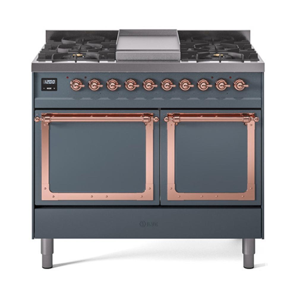 Ilve UND40FQNMPBGPLP Ilve Und40Fqnmpbgplp Nostalgie Ii Noblesse 40" Dual Fuel Range (Liquid Propane, Solid Door, Blue Grey, Copper)