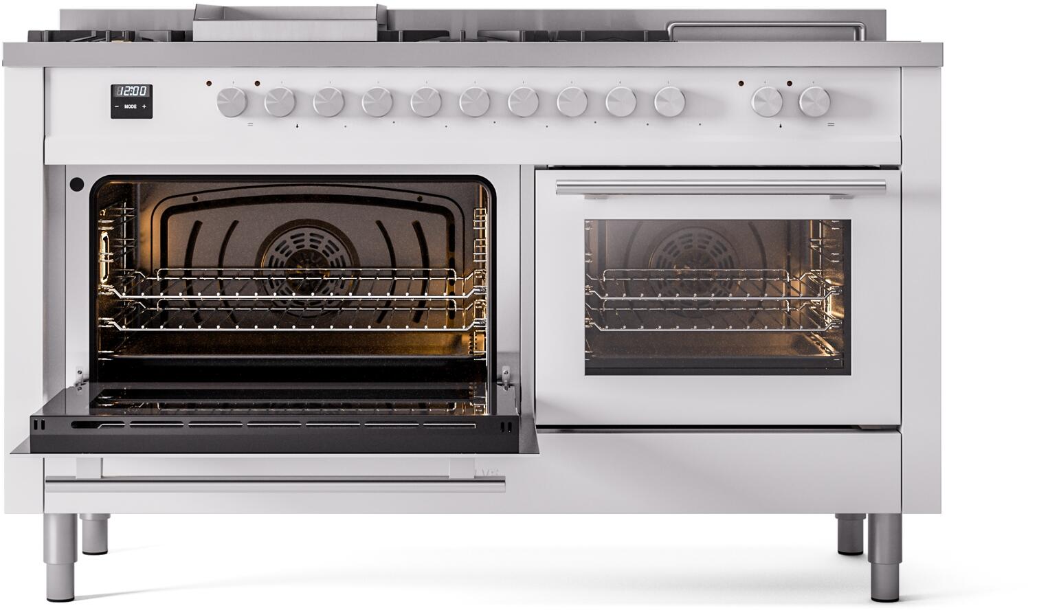 Ilve UP60FSWMPWHLP Professional Plus Ii 60 Inch Dual Fuel Liquid Propane Freestanding Range In White With Trim