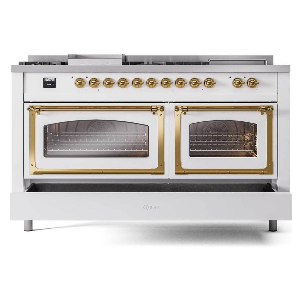 Ilve UN60FSNMPRAGLP Ilve Un60Fsnmpraglp Nostalgie Ii Noblesse 60" Dual Fuel Range (7 Sealed Burners + Griddle + French Top, Liquid Propane, Triple Glass Door, Ral, Brass)