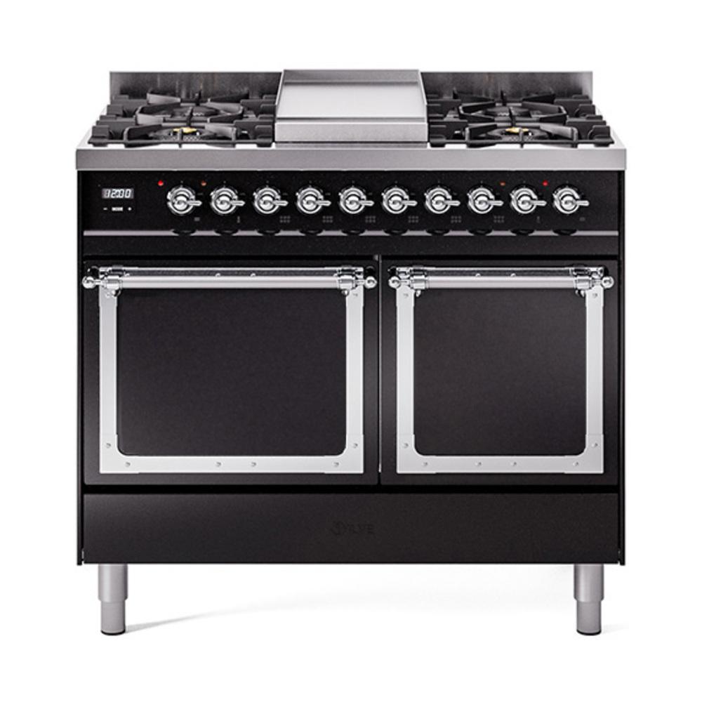 Ilve UND40FQNMPBKCLP Ilve Und40Fqnmpbkclp Nostalgie Ii Noblesse 40" Dual Fuel Range (Liquid Propane, Solid Door, Glossy Black, Chrome)