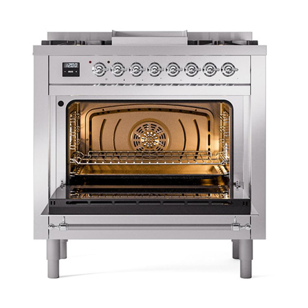 Ilve UN36FQNMPSSCLP Ilve Un36Fqnmpssclp Nostalgie Ii Noblesse 36" Dual Fuel Range (Liquid Propane, Solid Door, Stainless Steel, Chrome)