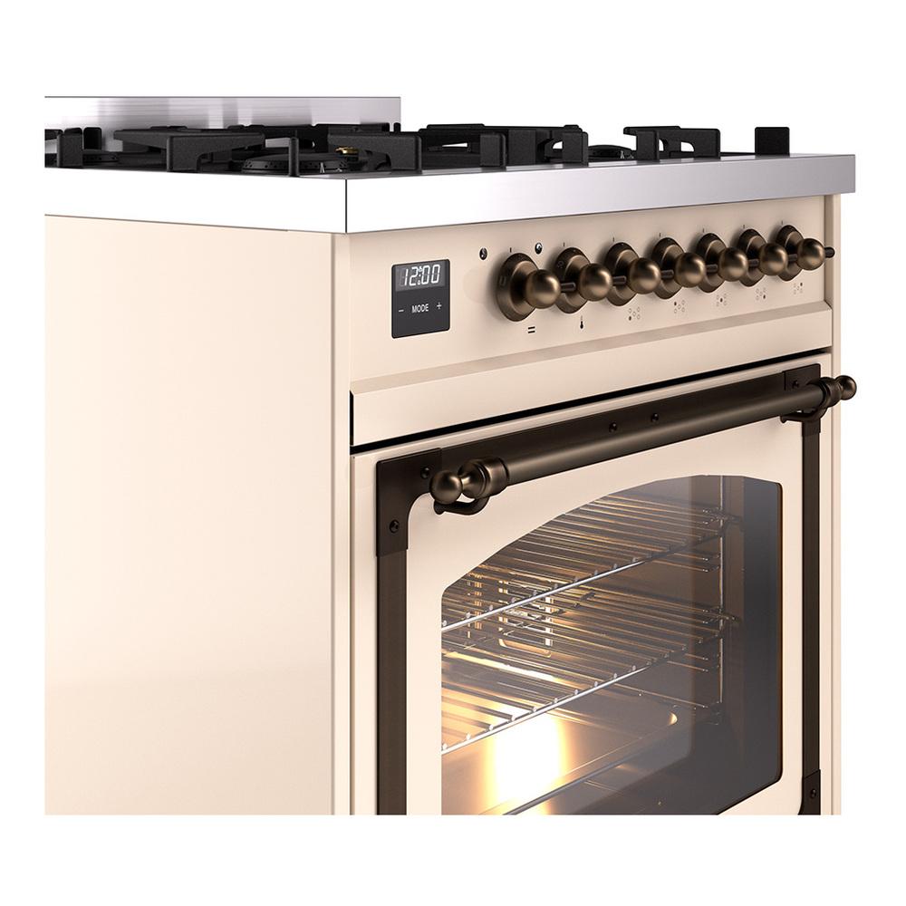 Ilve UN30NMPAWB Ilve Un30Nmpawb Nostalgie Ii Noblesse 30" Dual Fuel Range (Natural Gas, Triple Glass Door, Antique White, Burnished)