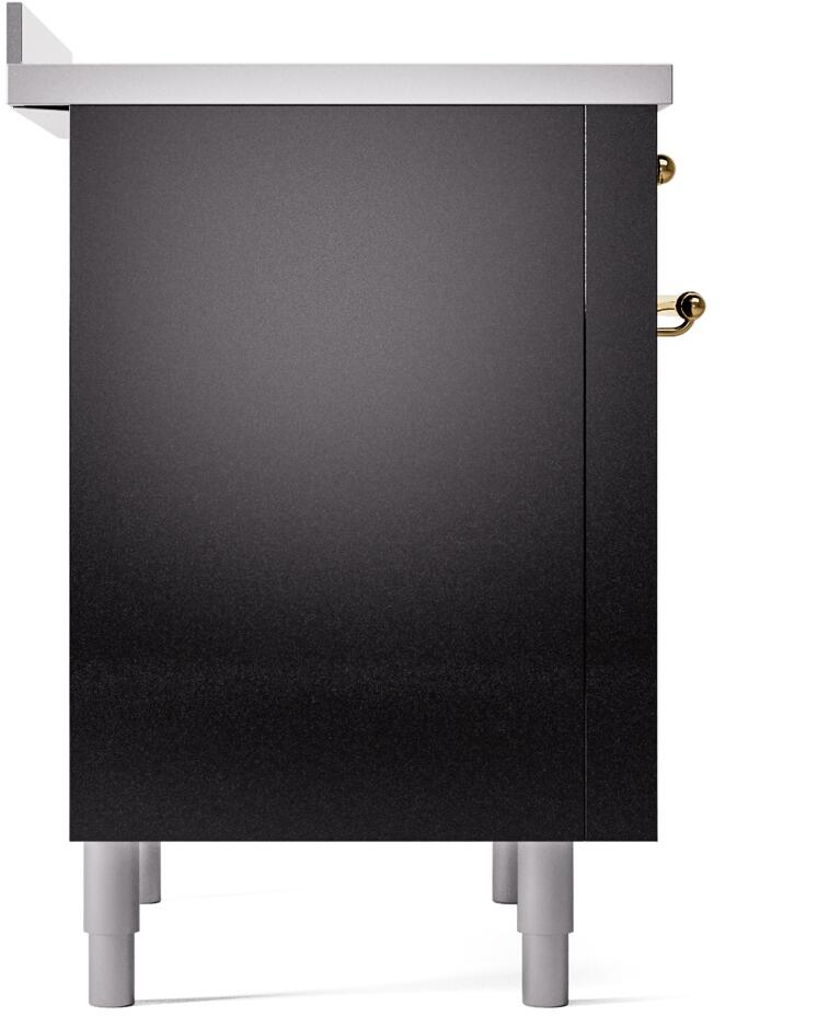 Ilve UPI366NMPBKG Nostalgie Ii 36 Inch Electric Freestanding Range In Glossy Black With Brass Trim