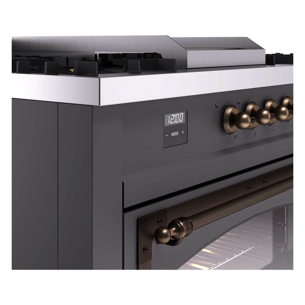 Ilve UN60FSNMPMGBLP Ilve Un60Fsnmpmgblp Nostalgie Ii Noblesse 60" Dual Fuel Range (7 Sealed Burners + Griddle + French Top, Liquid Propane, Triple Glass Door, Graphite Matte, Burnished)