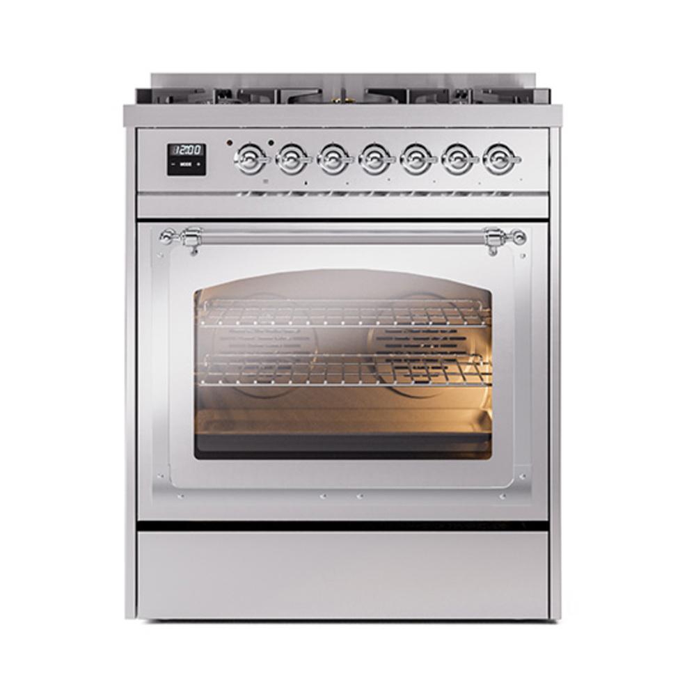 Ilve UN30NMPSSC Ilve Un30Nmpssc Nostalgie Ii Noblesse 30" Dual Fuel Range (Natural Gas, Triple Glass Door, Stainless Steel, Chrome)