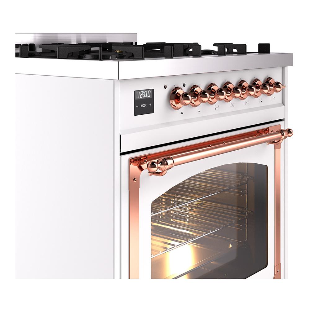 Ilve UN30NMPWHPLP Ilve Un30Nmpwhplp Nostalgie Ii Noblesse 30" Dual Fuel Range (Liquid Propane, Triple Glass Door, White, Copper)