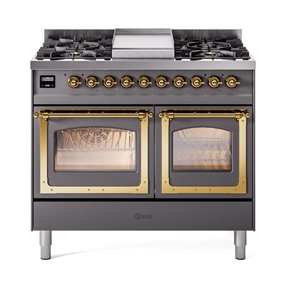 Ilve UND40FNMPMGG Ilve Und40Fnmpmgg Nostalgie Ii Noblesse 40" Dual Fuel Range (Natural Gas, Triple Glass Door, Graphite Matte, Brass)