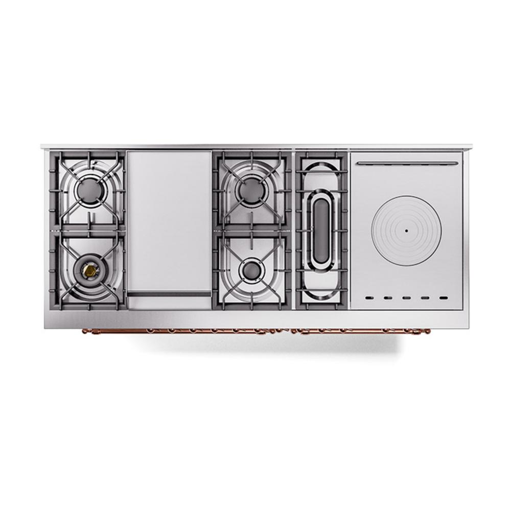 Ilve UN60FSNMPWHP Ilve Un60Fsnmpwhp Nostalgie Ii Noblesse 60" Dual Fuel Range (7 Sealed Burners + Griddle + French Top, Natural Gas, Triple Glass Door, White, Copper)
